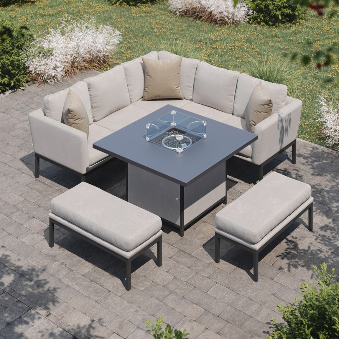 Pulse Square Corner Dining Set - With Fire Pit Table / Oatmeal main product photo