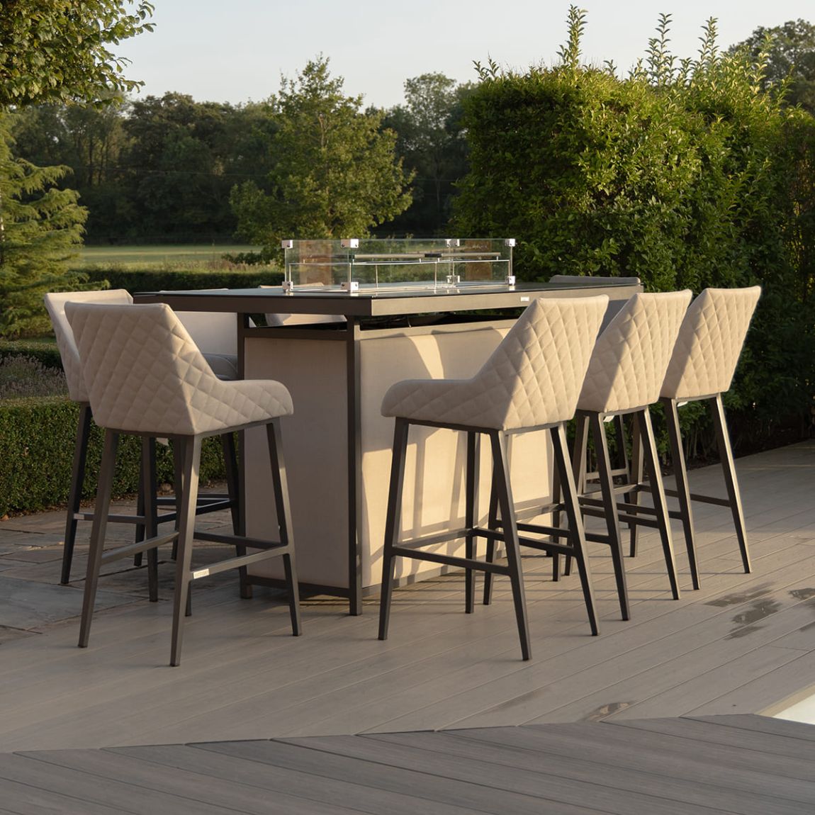 Regal 8 Seat Rectangular Fire Pit Bar Set / Oatmeal main product photo