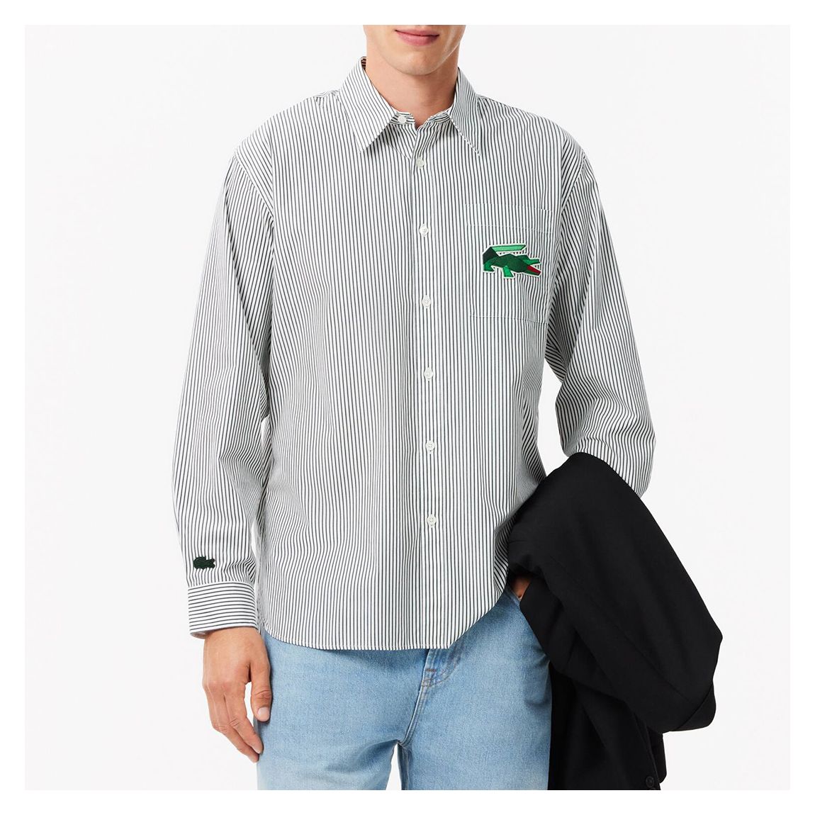 Dark Green Pinstripe Embroidered Shirt main product photo