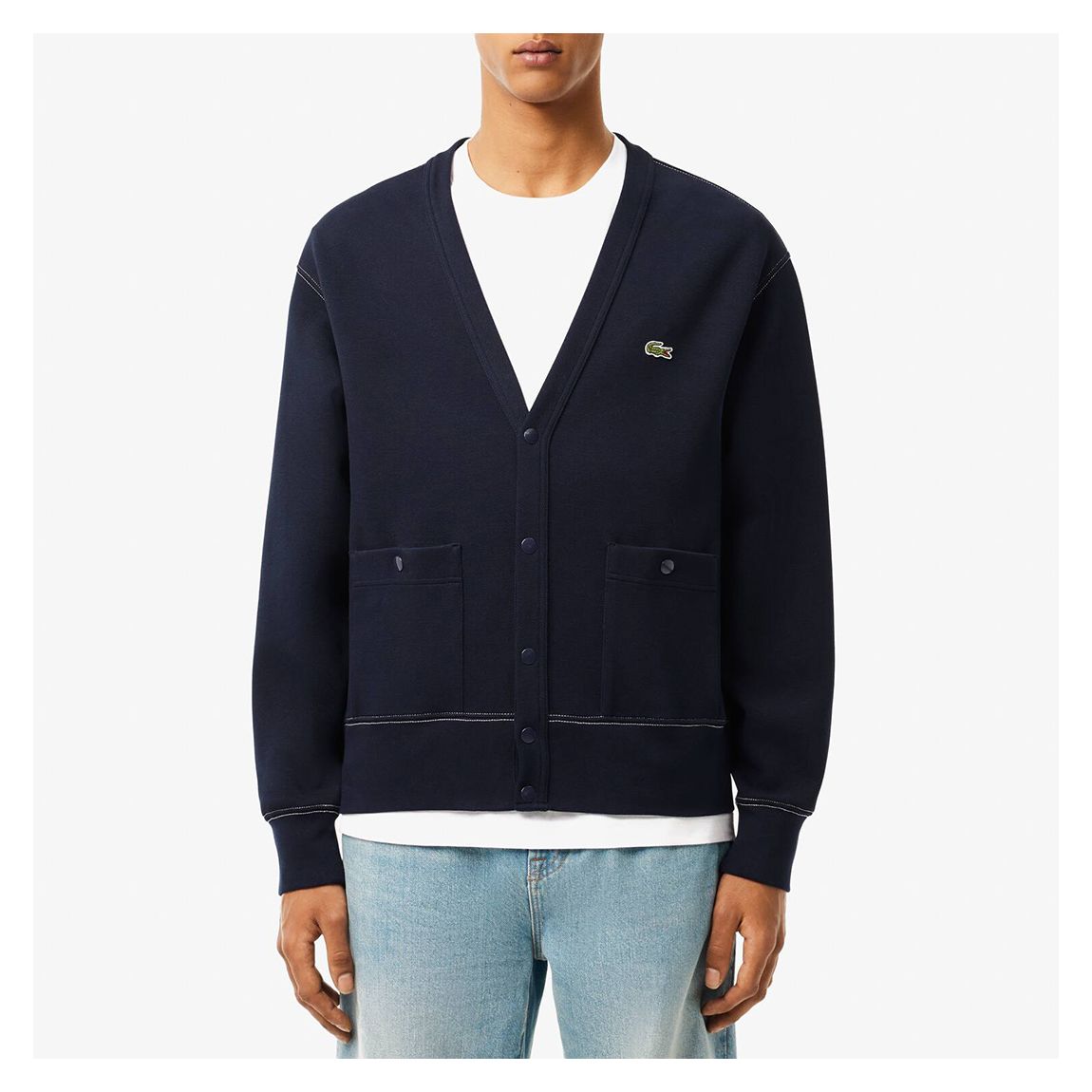 Navy V-Neck Sweat Cardigan main product photo