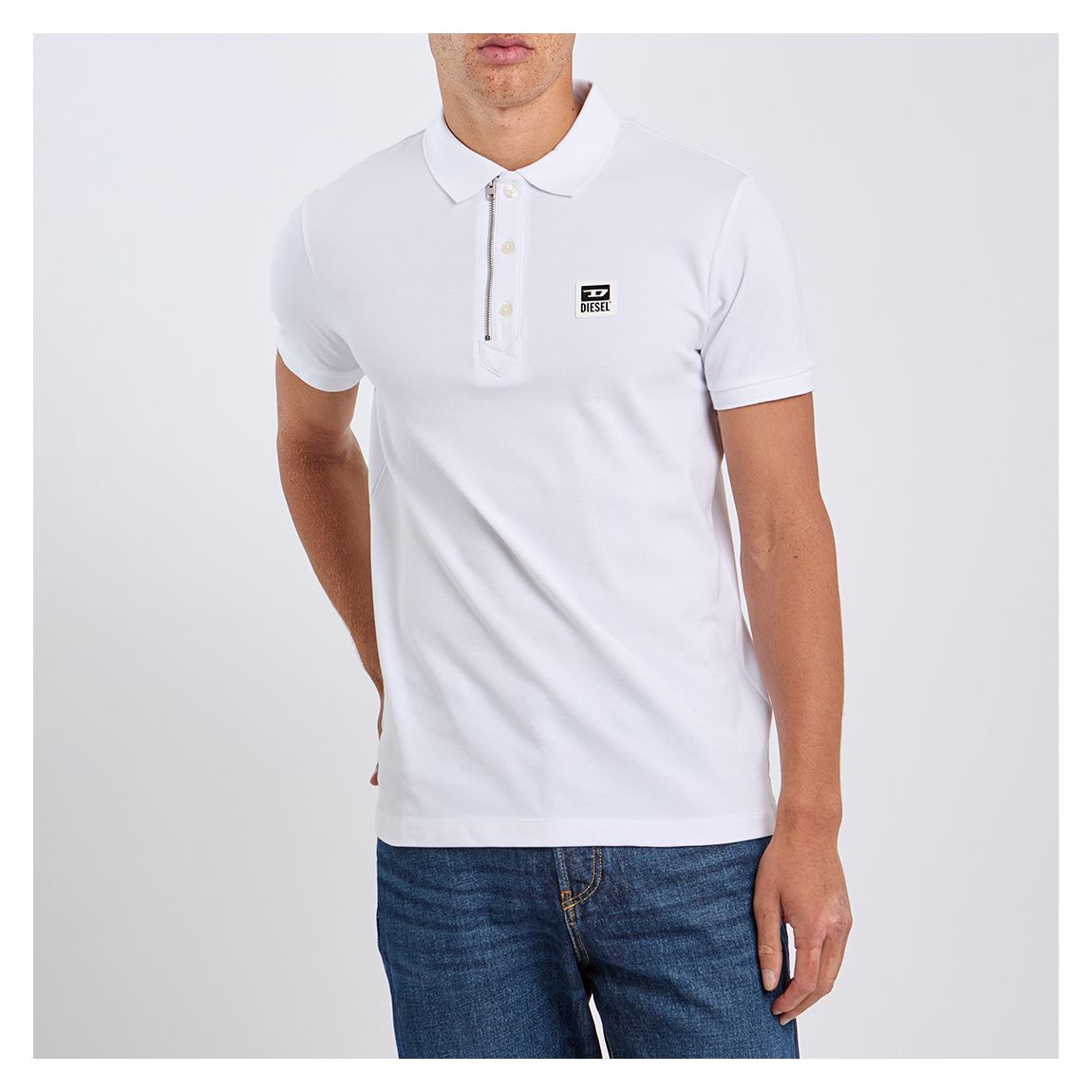 White Zip Detail Cotton Blend Polo Shirt main product photo