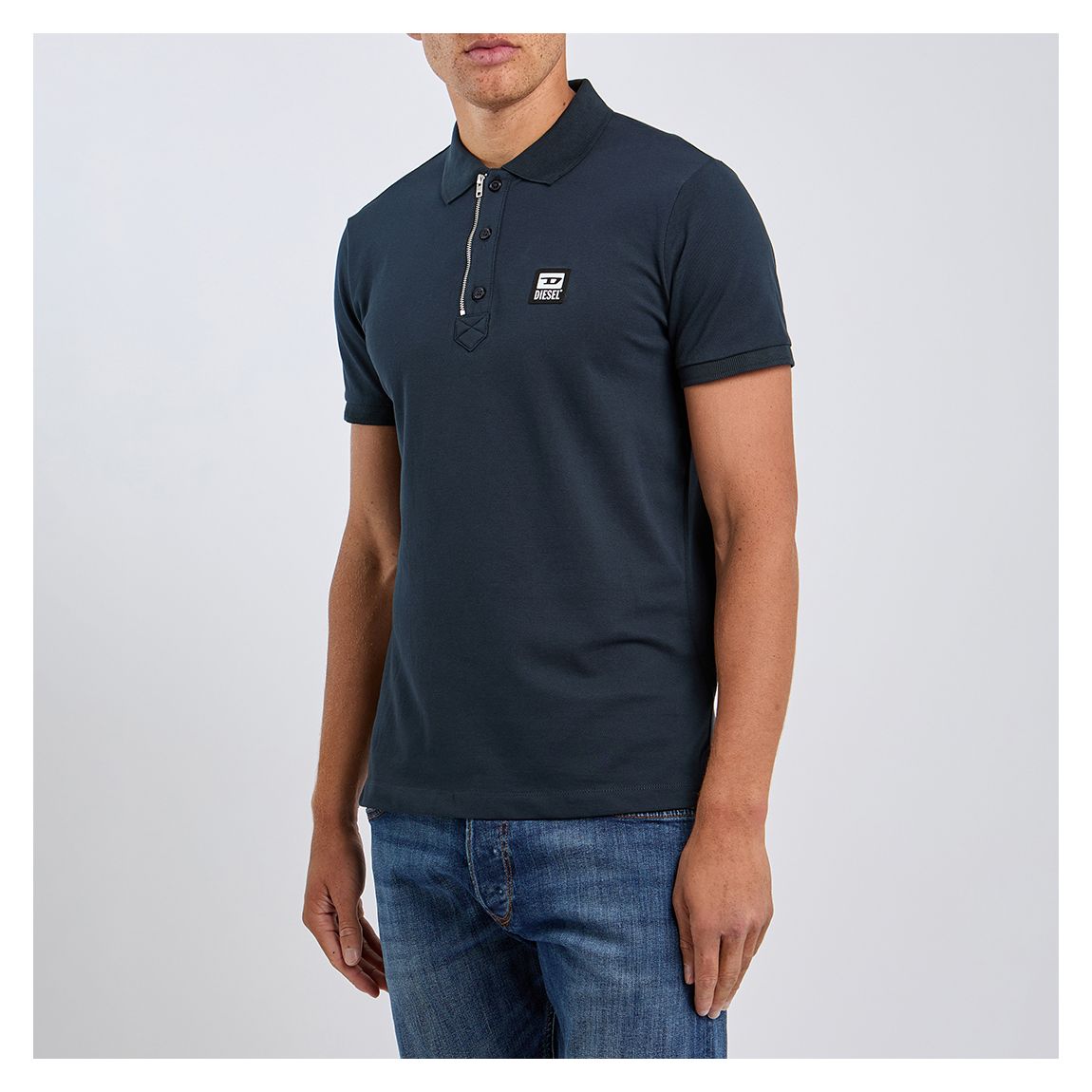 Navy Zip Detail Cotton Blend Polo Shirt main product photo