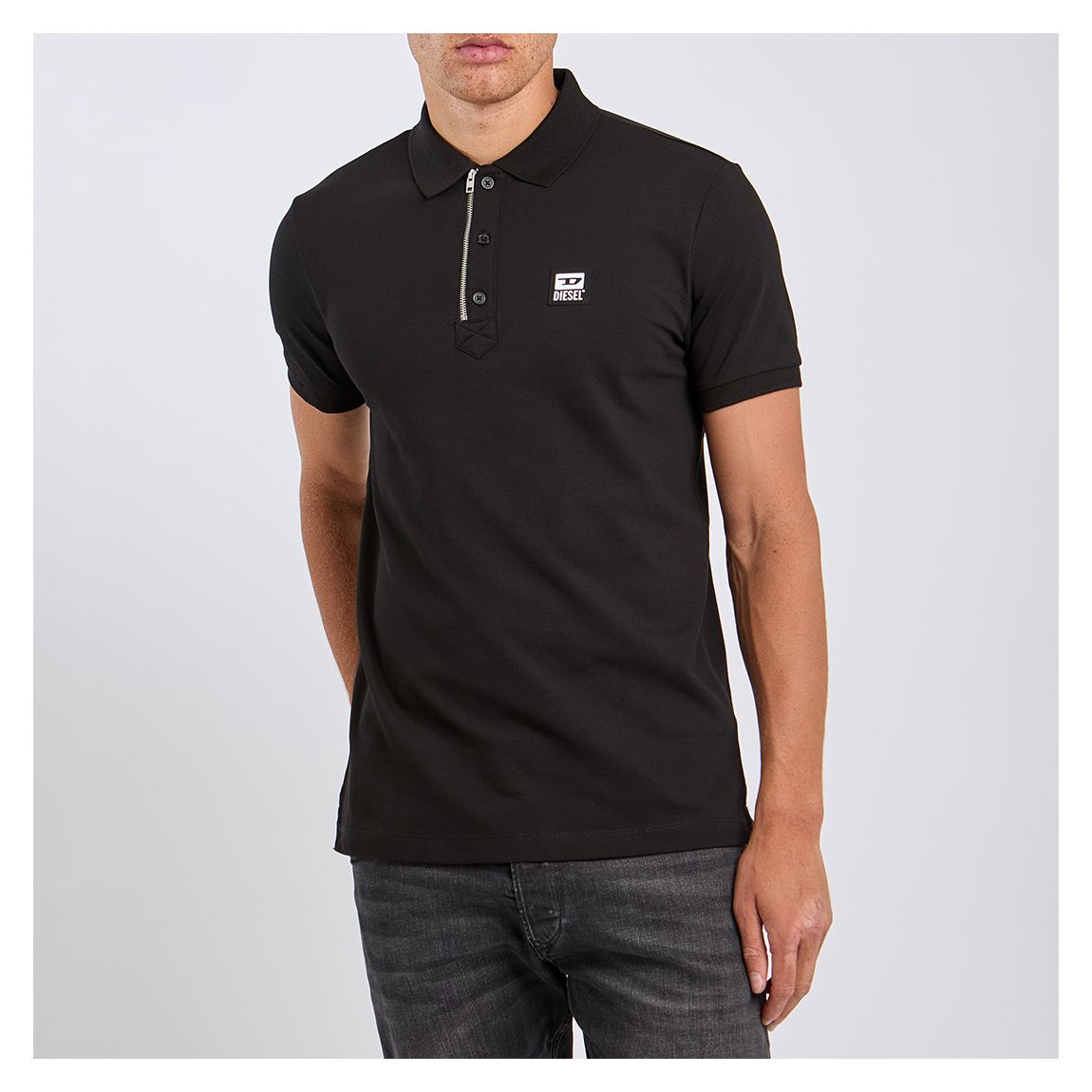 Black Zip Detail Cotton Blend Polo Shirt main product photo