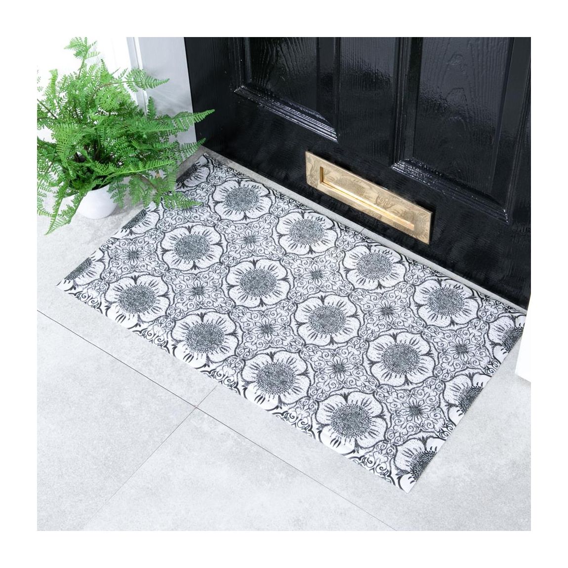 Black Flower Doormat 70x40cm main product photo