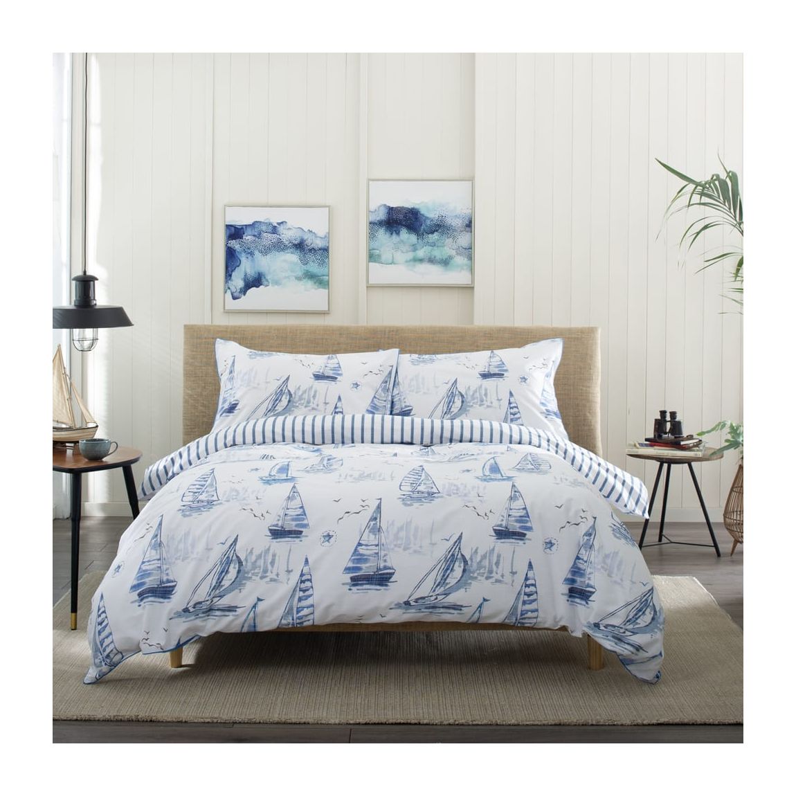 Solent Maritime 100% Cotton Duvet Cover Set with Luxurious Piped Edges - King main product photo