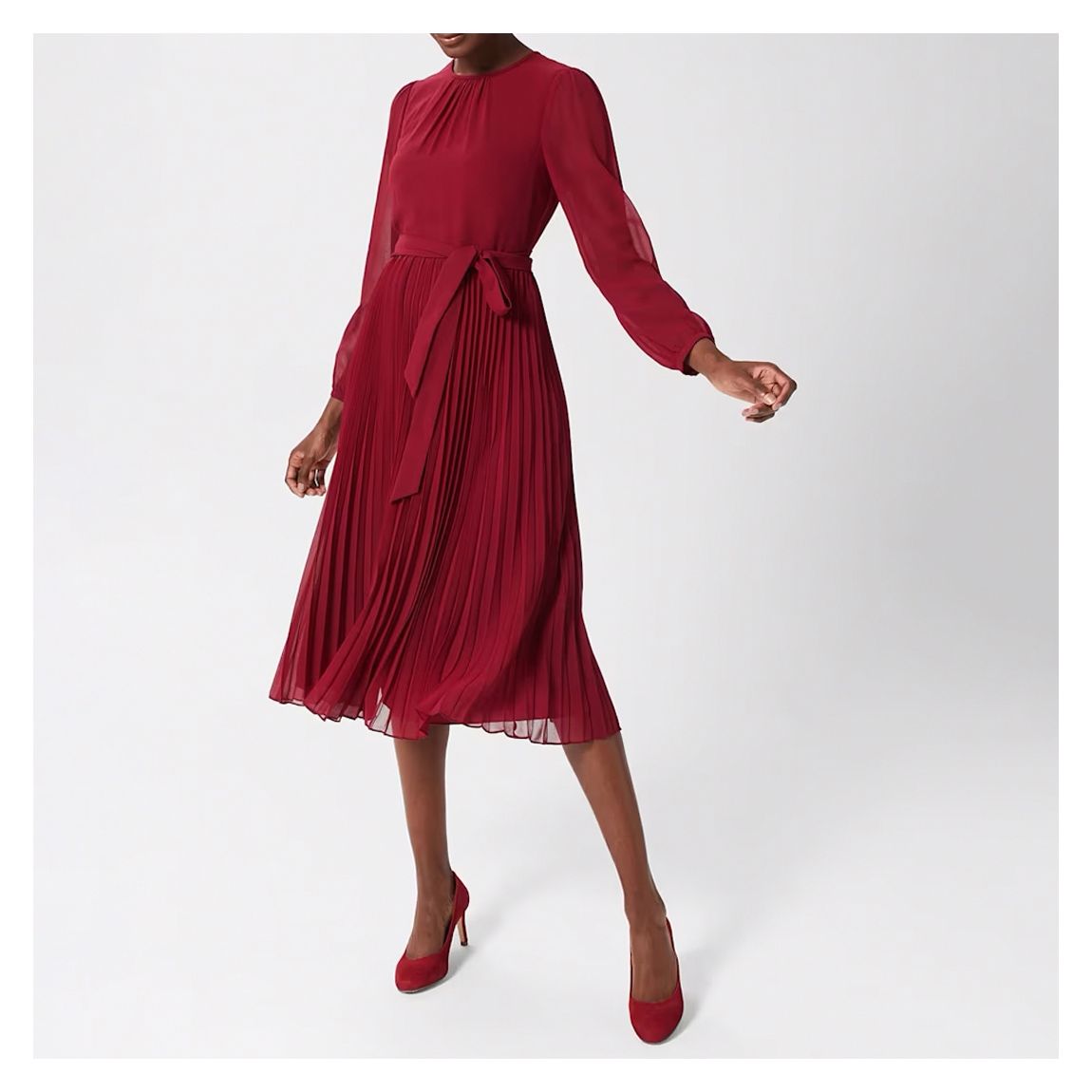 Burgandy Paulina Pleated Dress main product photo