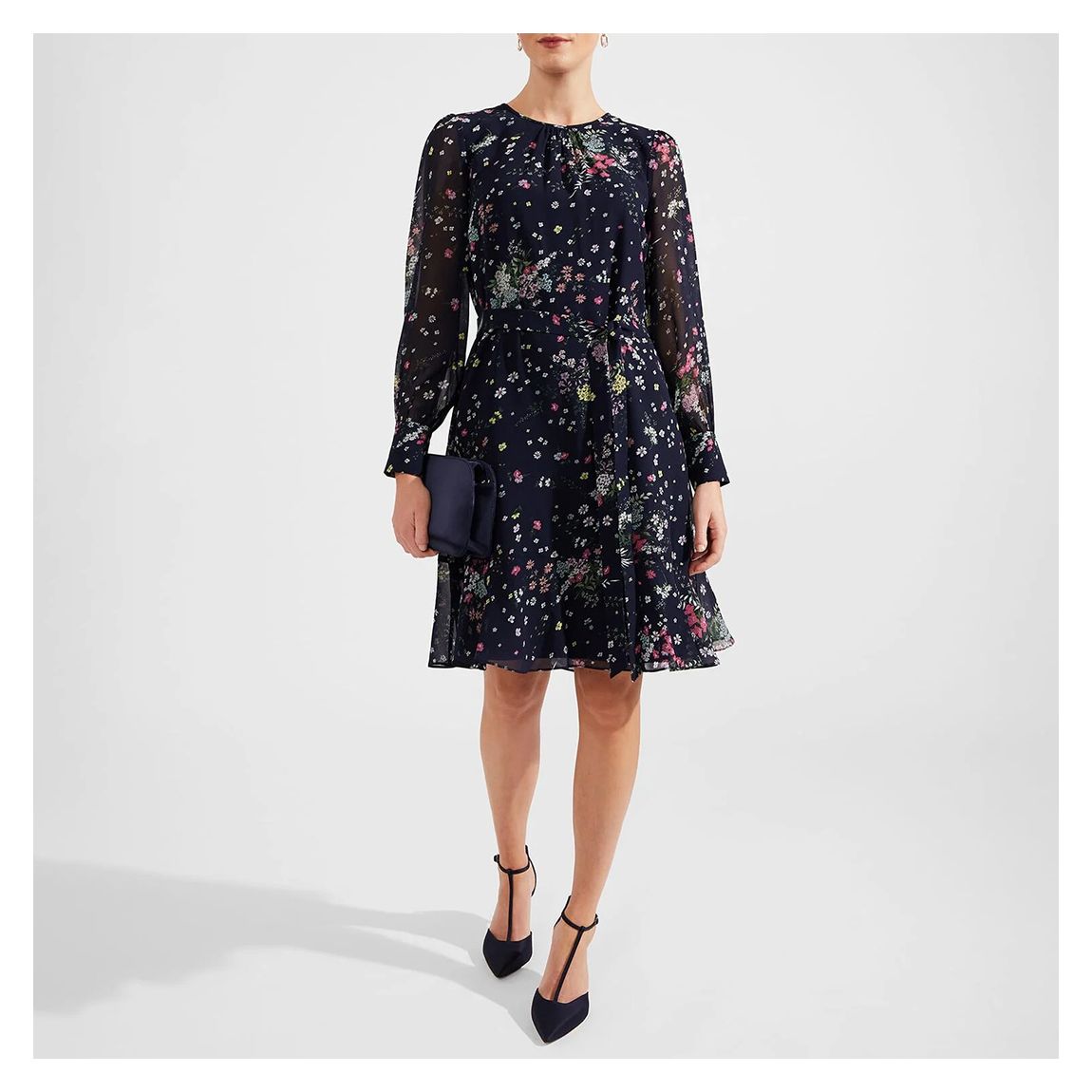 Navy Frances Floral Tie Dress main product photo