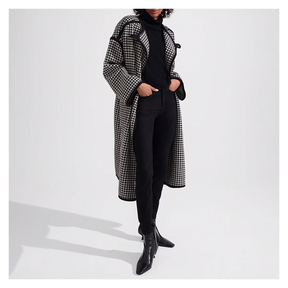 Black Juliette Houndstooth Wool Blend Coat main product photo