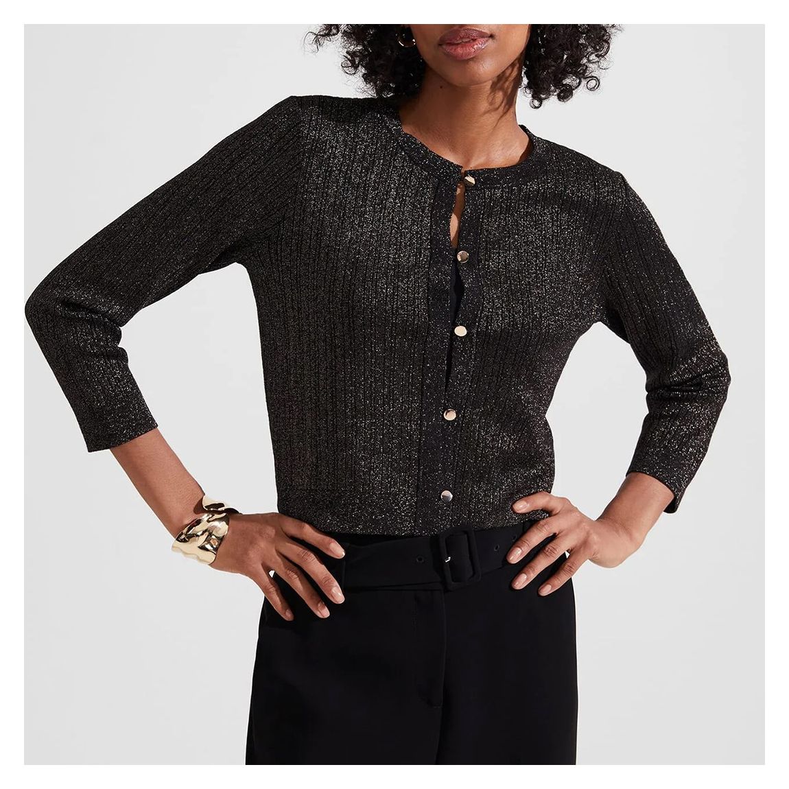 Black Reena Sparkle Ribbed Knit Cardigan main product photo