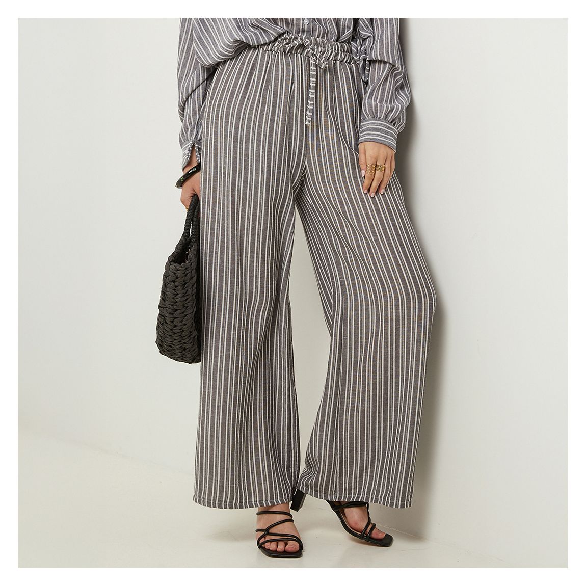 Grey Linen Striped Trouser main product photo