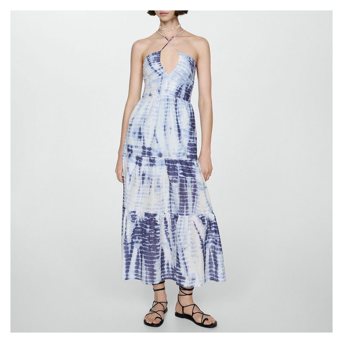 Blue Tie-Dye Halter Maxi Dress main product photo