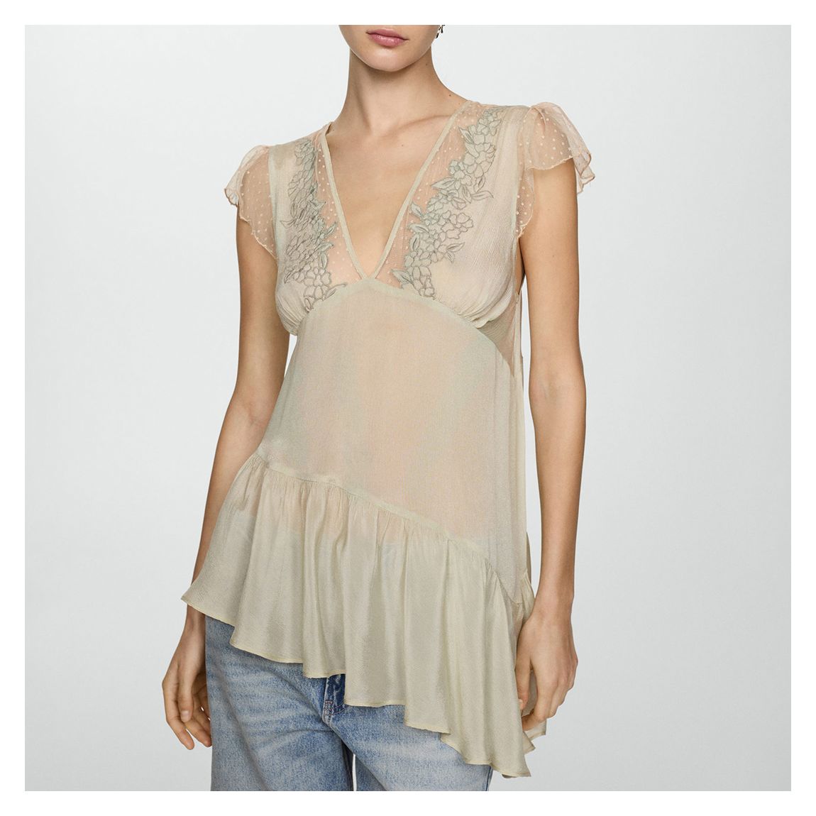 Stone Asymmetric Ruffle Top main product photo