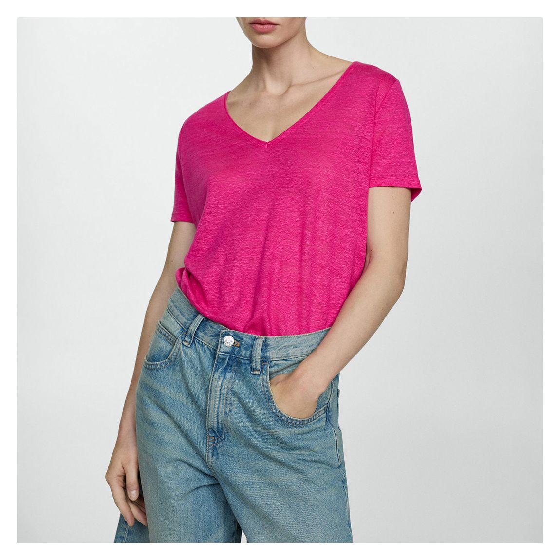 Fuchsia Linen V-Neck Top main product photo