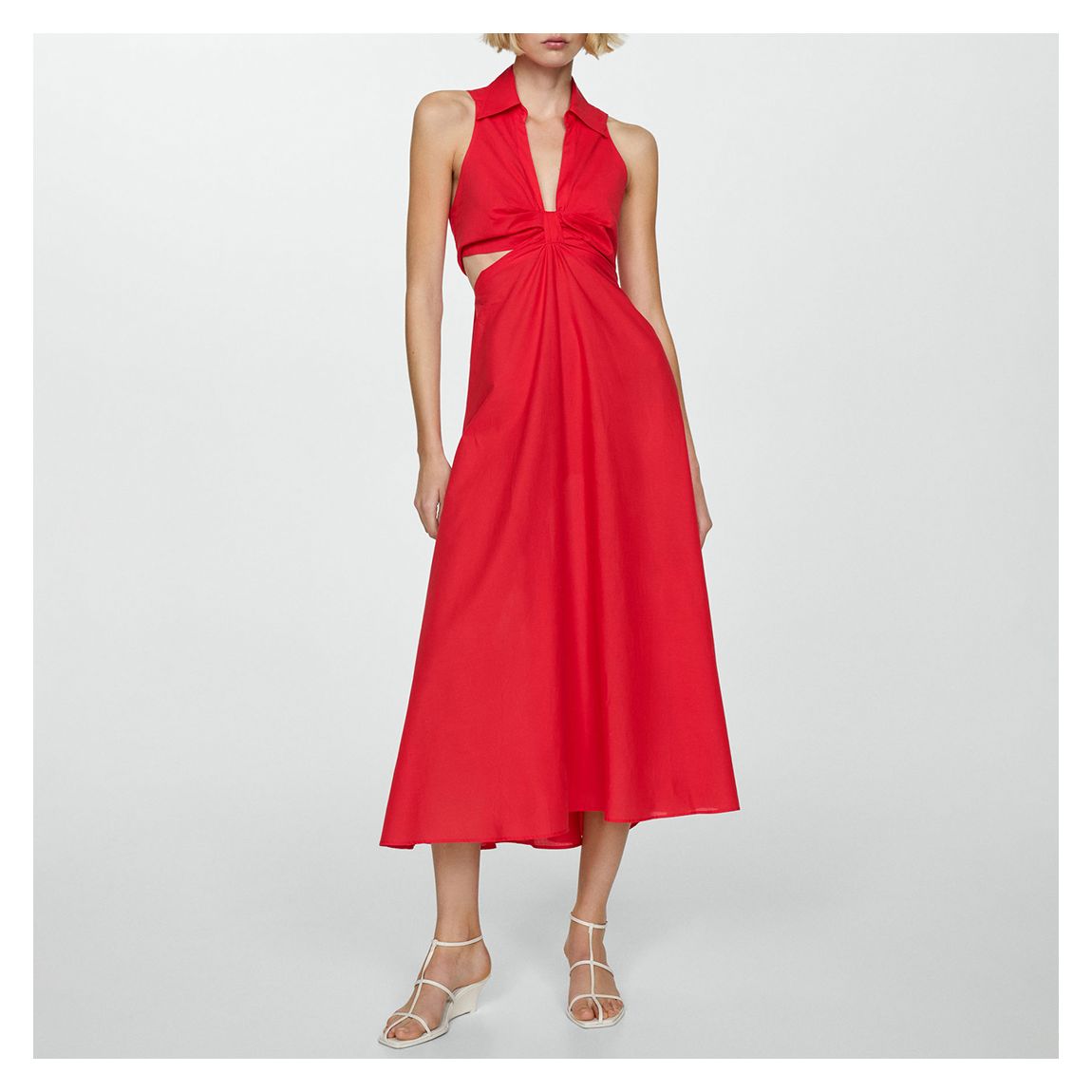 Red Plunge Collar Midi Dress main product photo