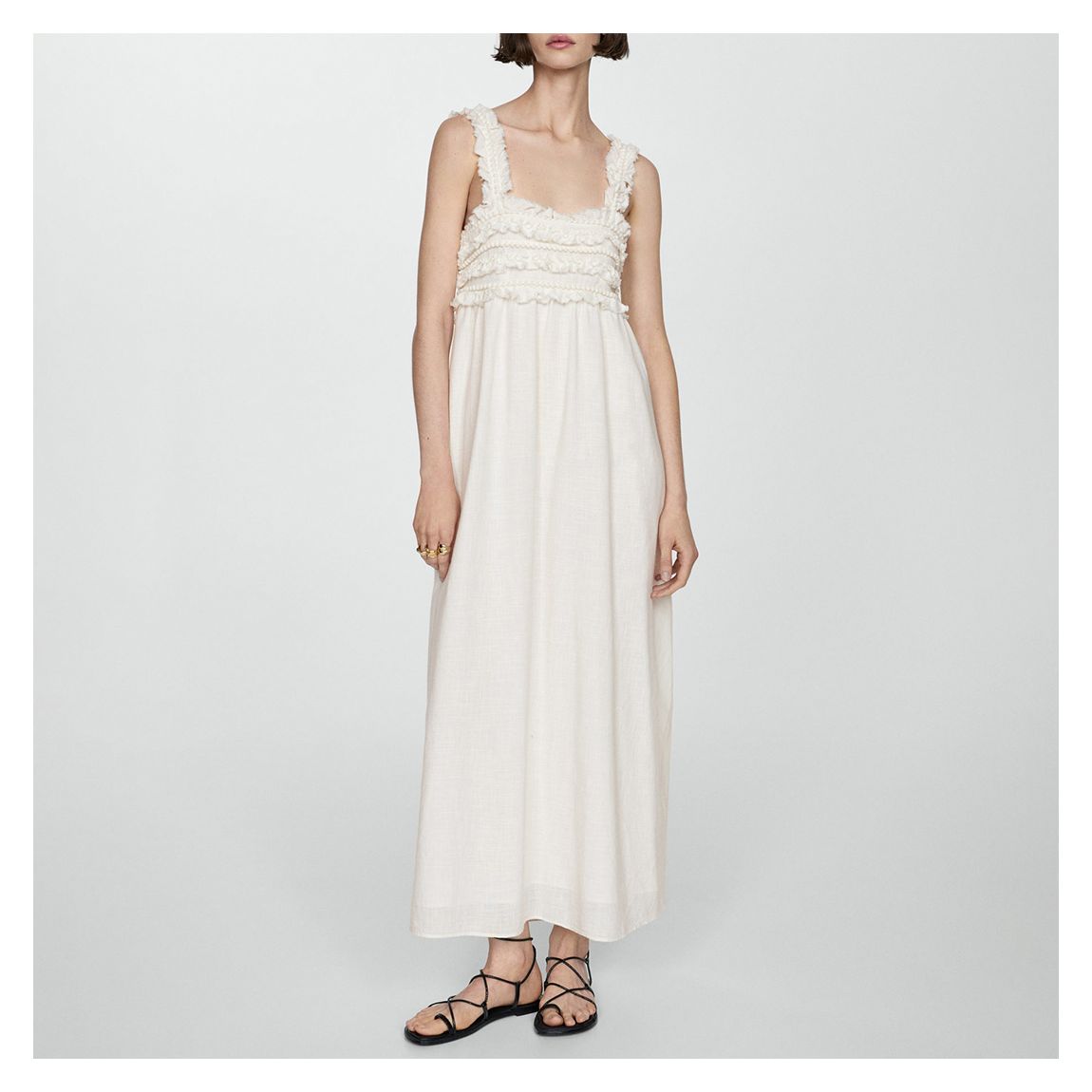 Ivory Fringe Cutout Maxi Dress main product photo