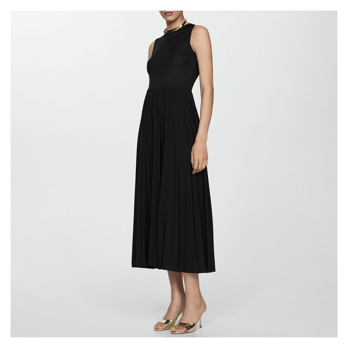 Black Pleated Skirt Midi Dress main product photo