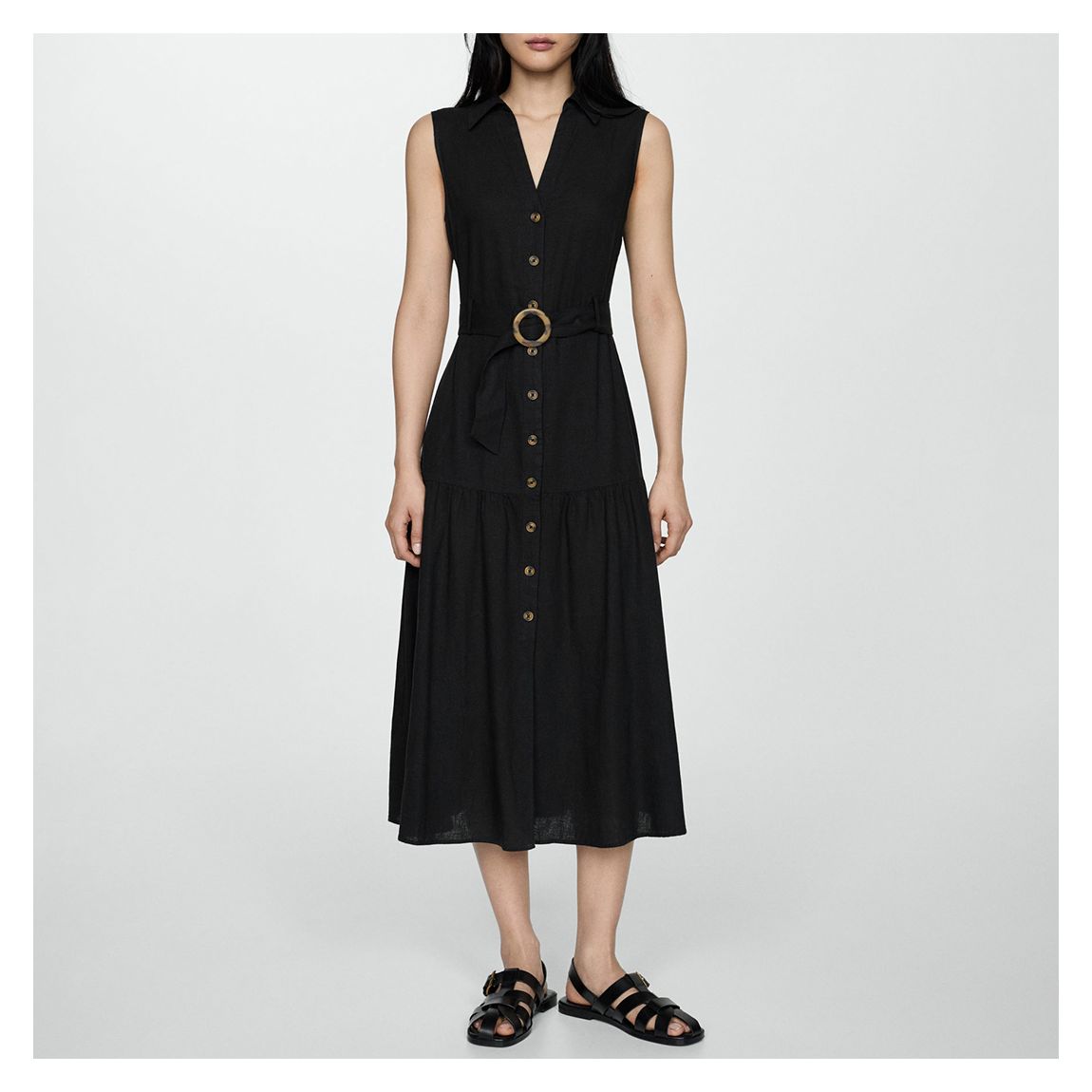 Black V-Neck Shirt Dress main product photo