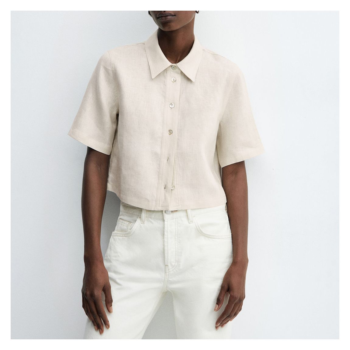 Stone Linen Blend Crop Shirt main product photo