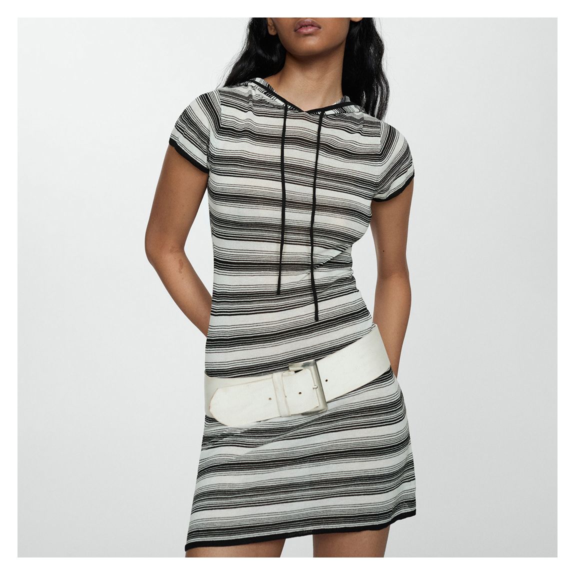 Grey Striped Hooded Mini Dress main product photo