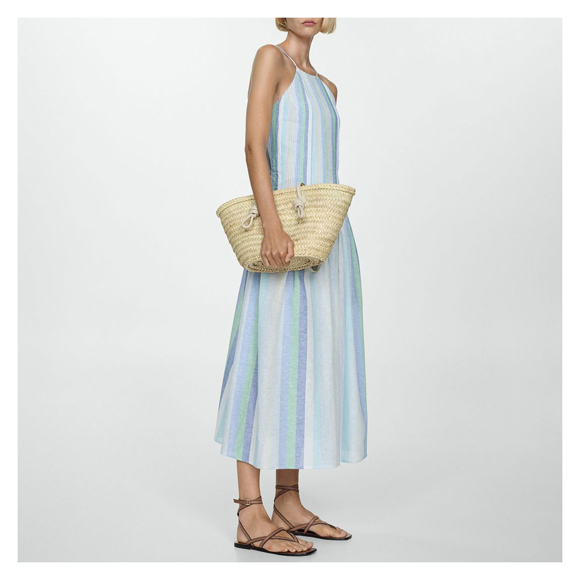 Blue Striped Linen Midaxi Dress main product photo