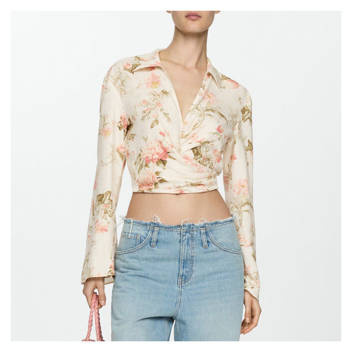 Ecru Floral Linen Blend Blouse main product photo