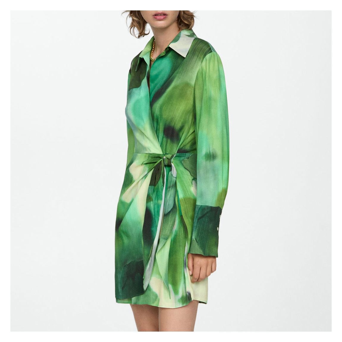 Green Abstract Print Wrap Mini Dress main product photo