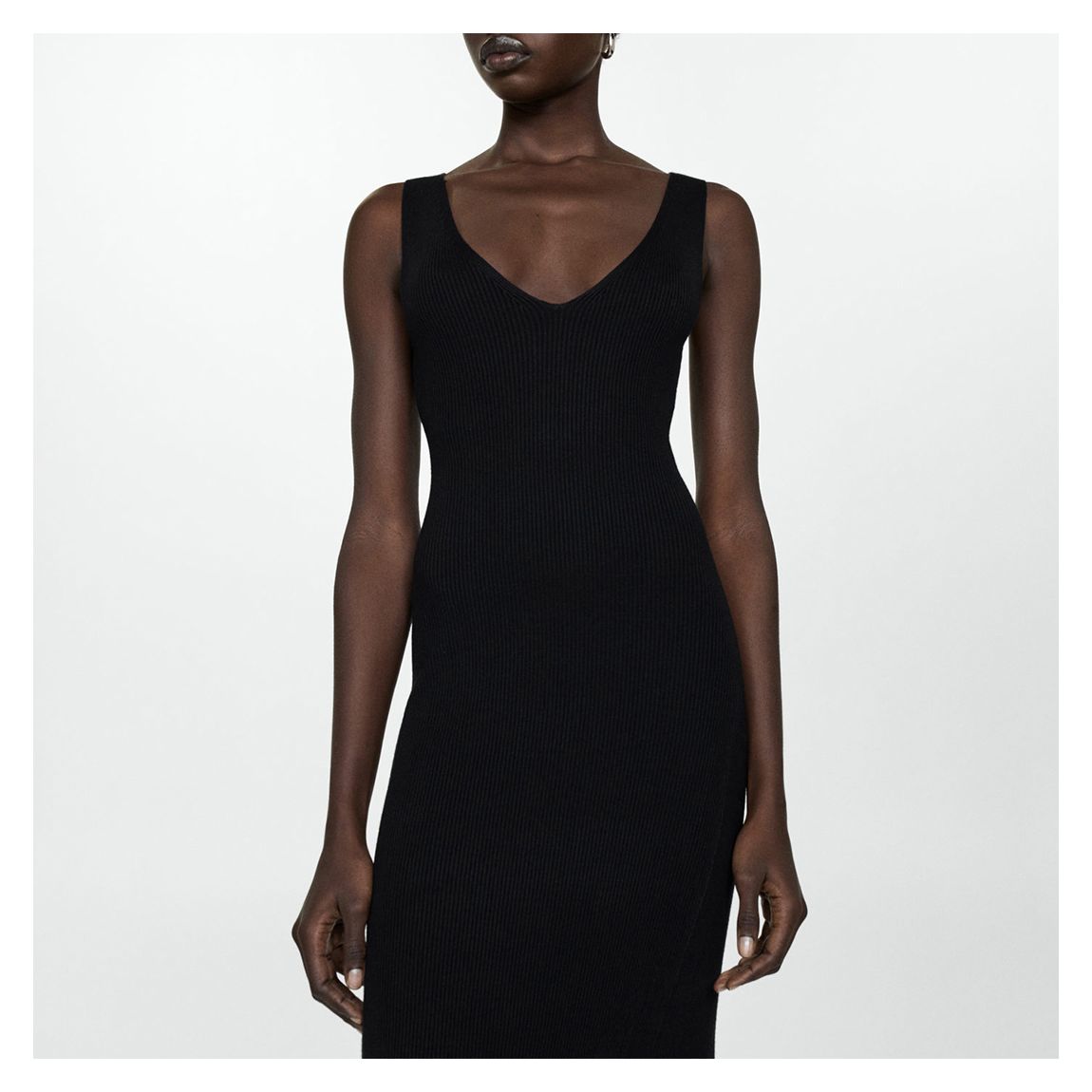 Black V-Neck Knitted Midaxi Dress main product photo