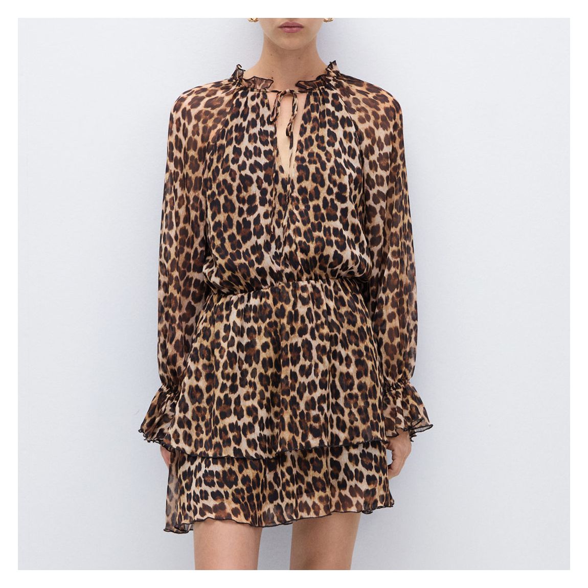 Brown Leopard Print Ruffle Mini Dress main product photo