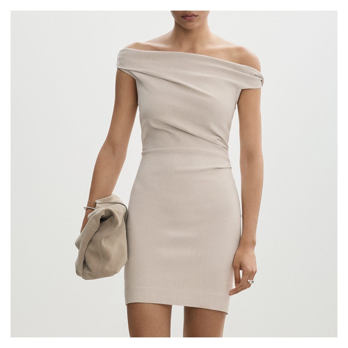 Stone Asymmetric Bardot Mini Dress main product photo