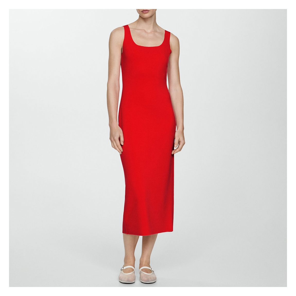 Red Fitted Sleeveless Midi Dress main product photo