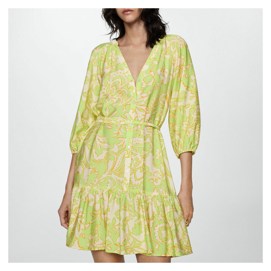 Bright Yellow Printed Mini Dress main product photo