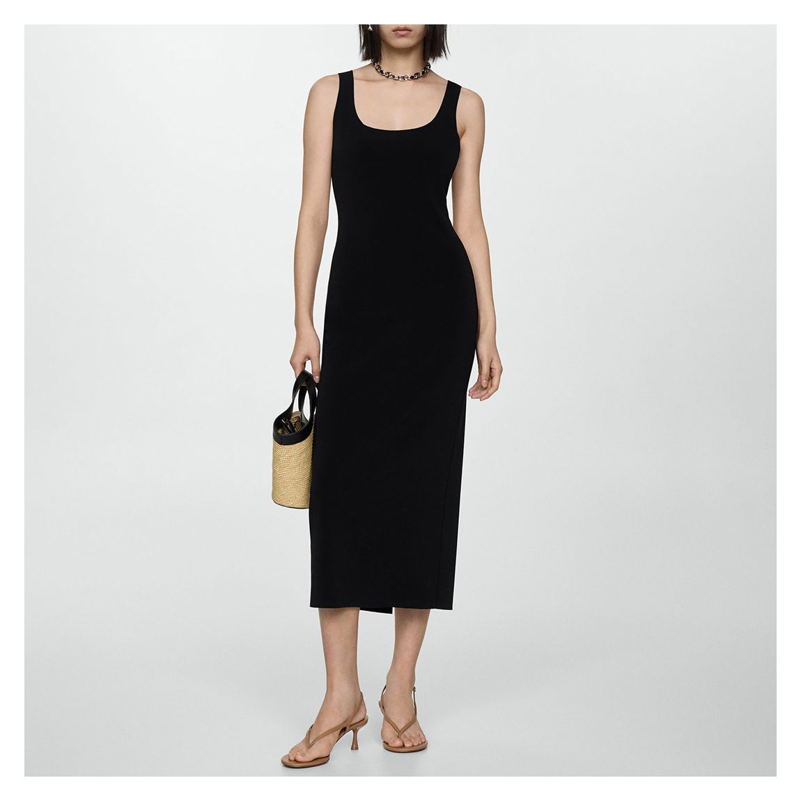 Black Fitted Sleeveless Midi Dress main product photo