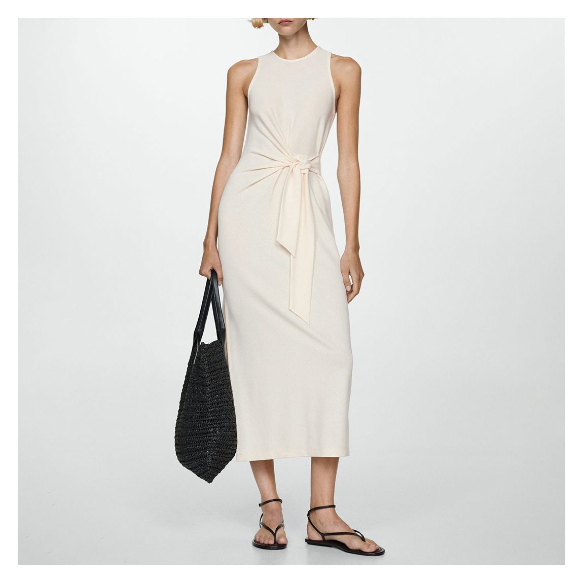Ecru Tie Detail Knitted Midi Dress main product photo