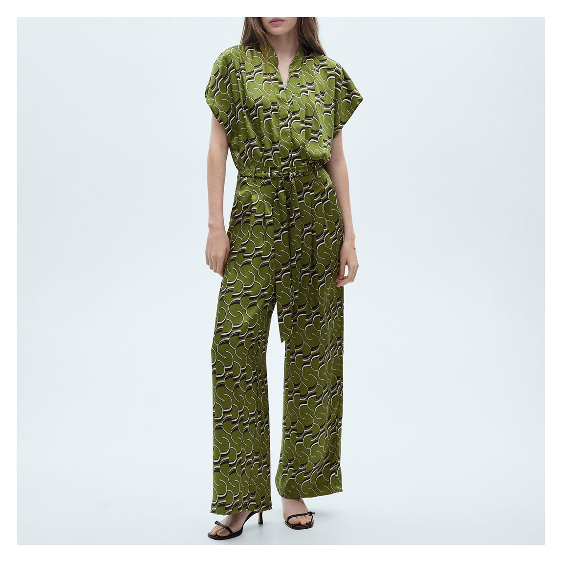 Olive Printed Cap Sleeve Jumpsuit main product photo