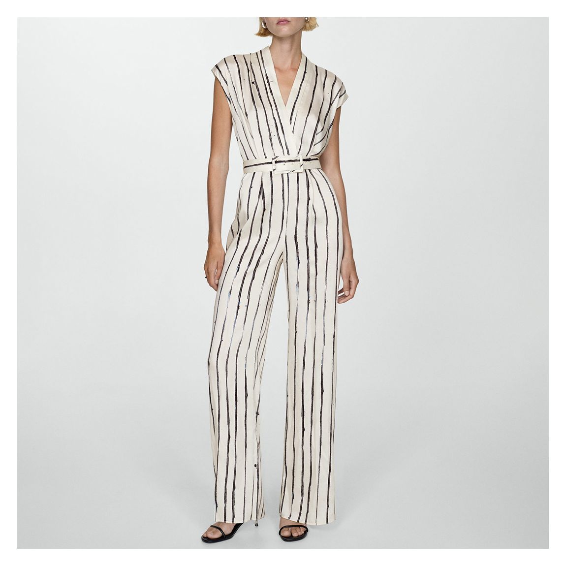 White Striped Belted Jumpsuit main product photo