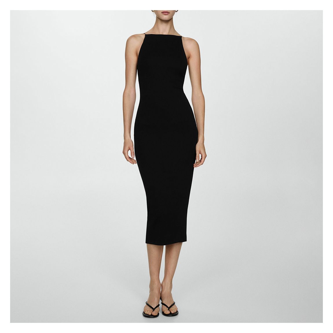 Black Fitted Halter Midi Dress main product photo