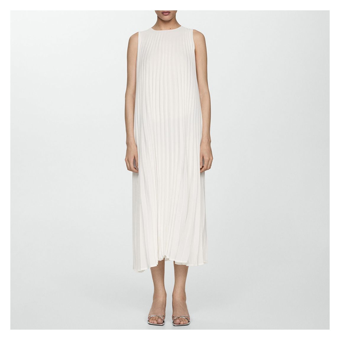White Pleated A-Line Midi Dress main product photo