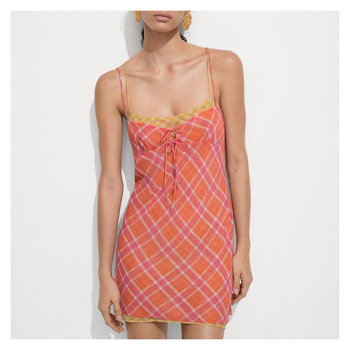Orange/Pink Check Mini Dress main product photo