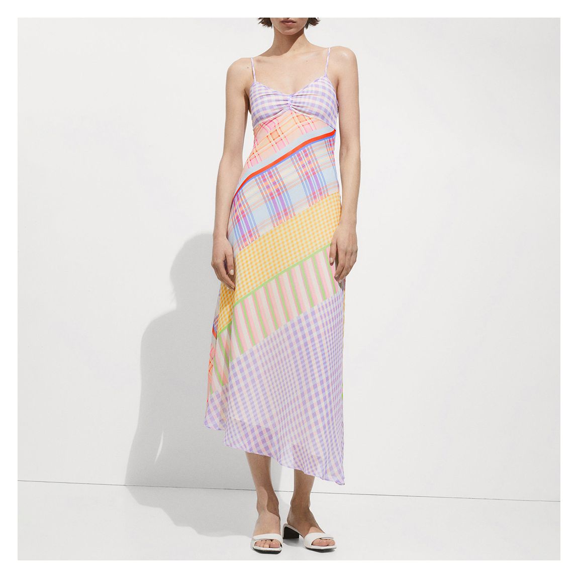 Multi Check Asymmetric Midi Dress main product photo