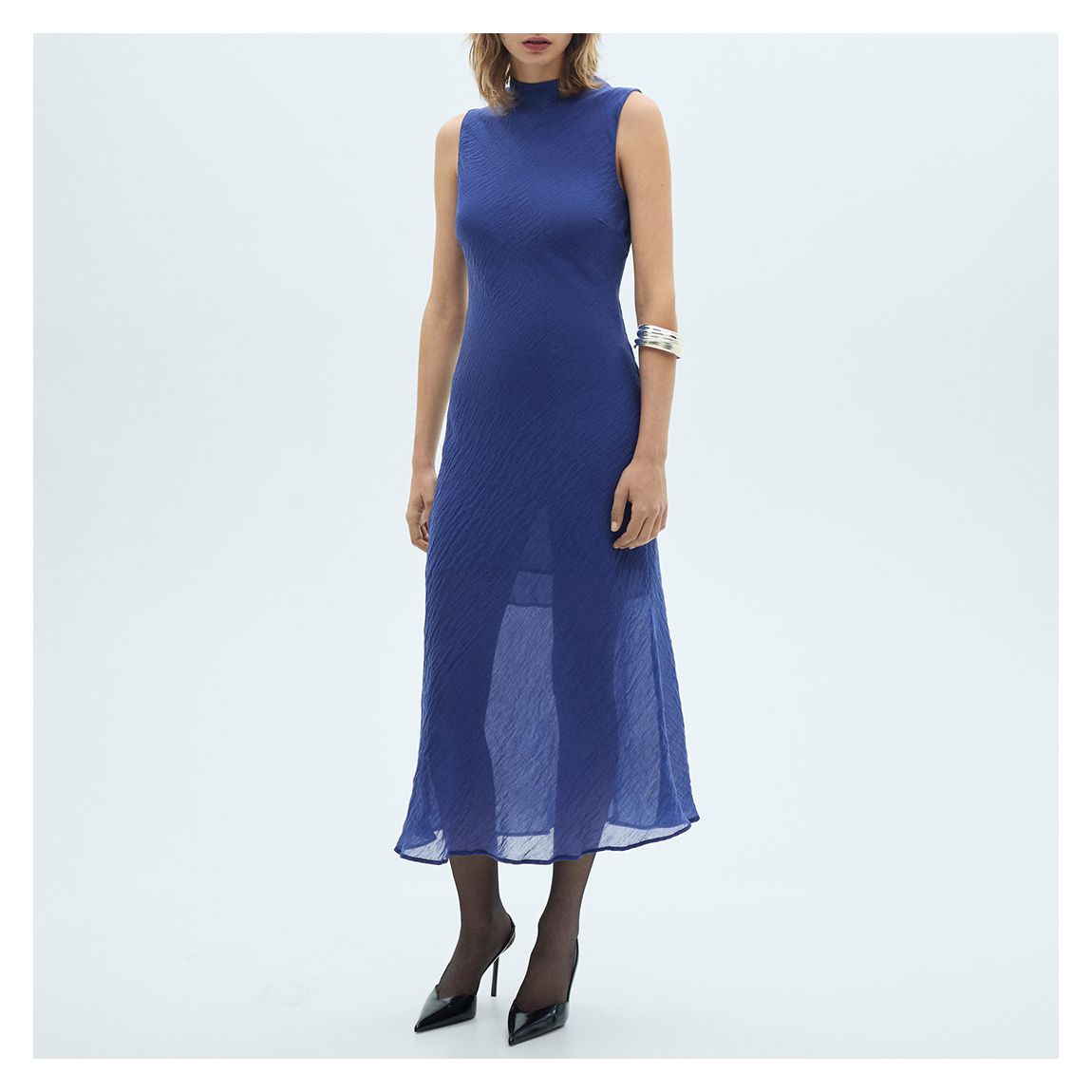 Cobalt Mock Neck Semi Sheer Dress main product photo