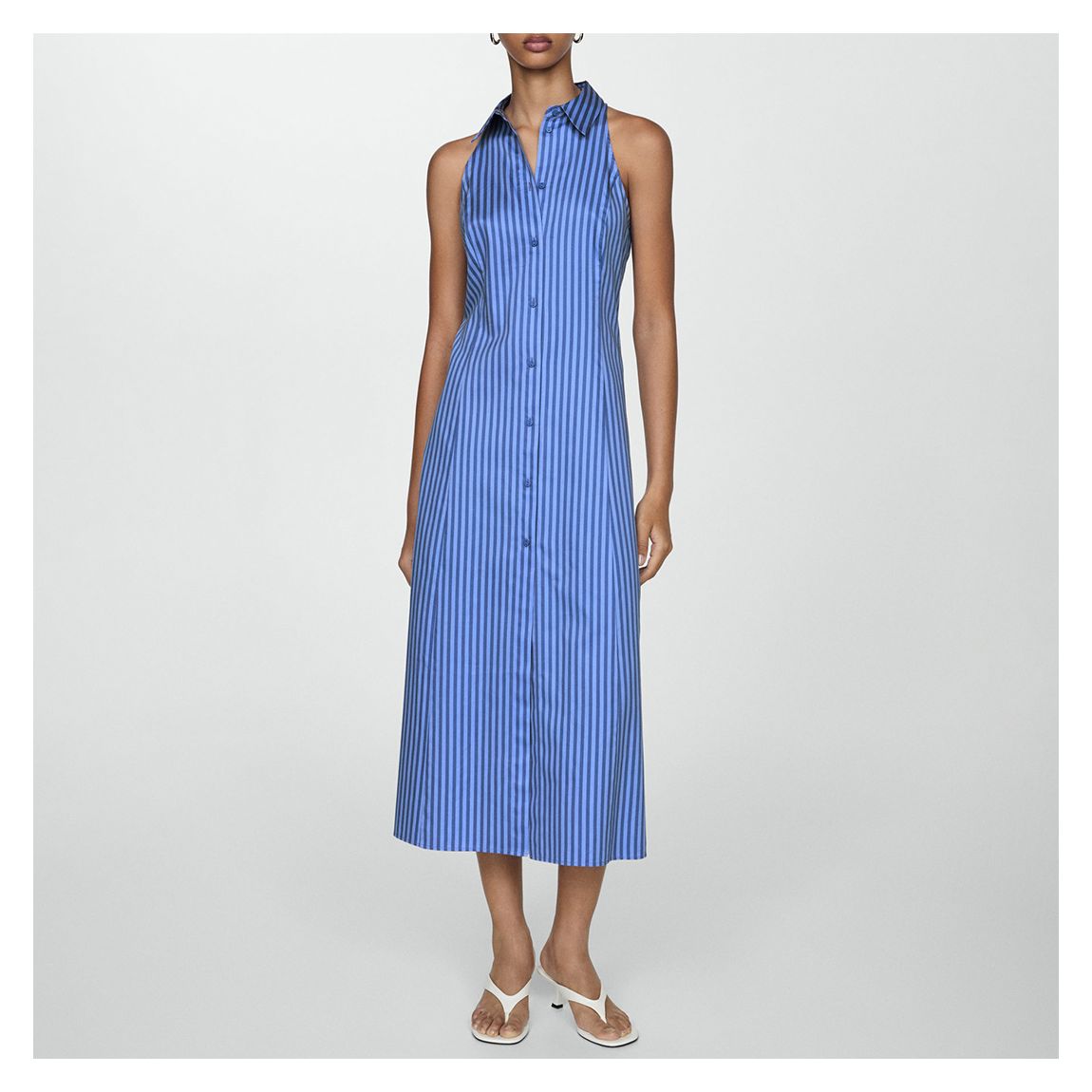 Mid Blue Pinstripe Halter Shirt Dress main product photo