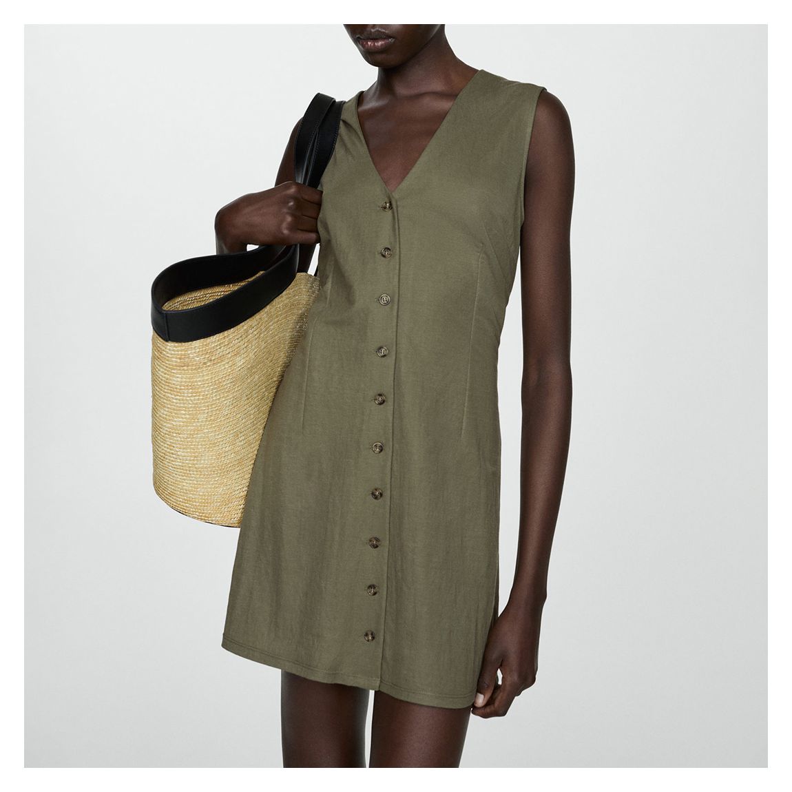 Dark Khaki Button Through Mini Dress main product photo