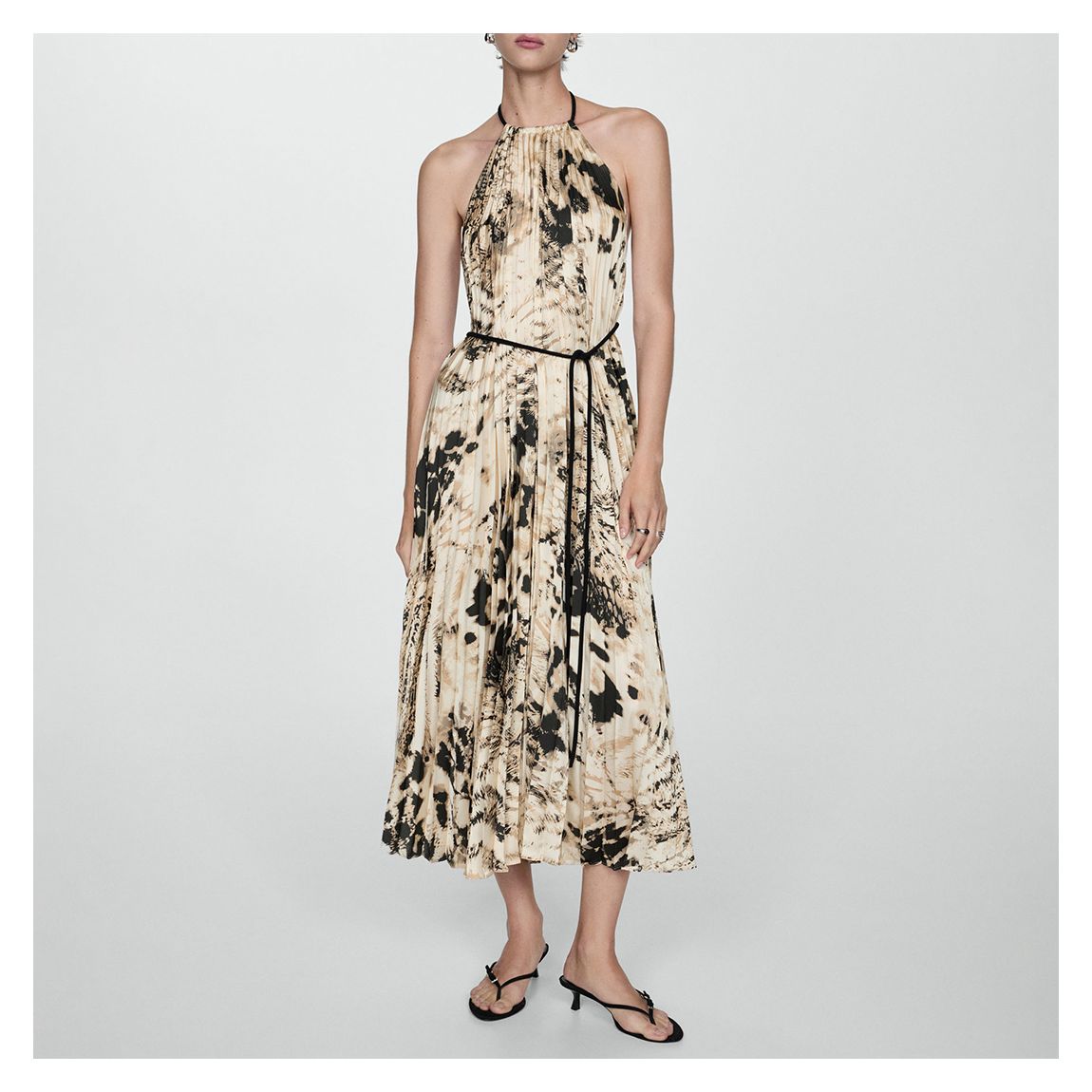 Beige Animal Print Pleated Dress main product photo