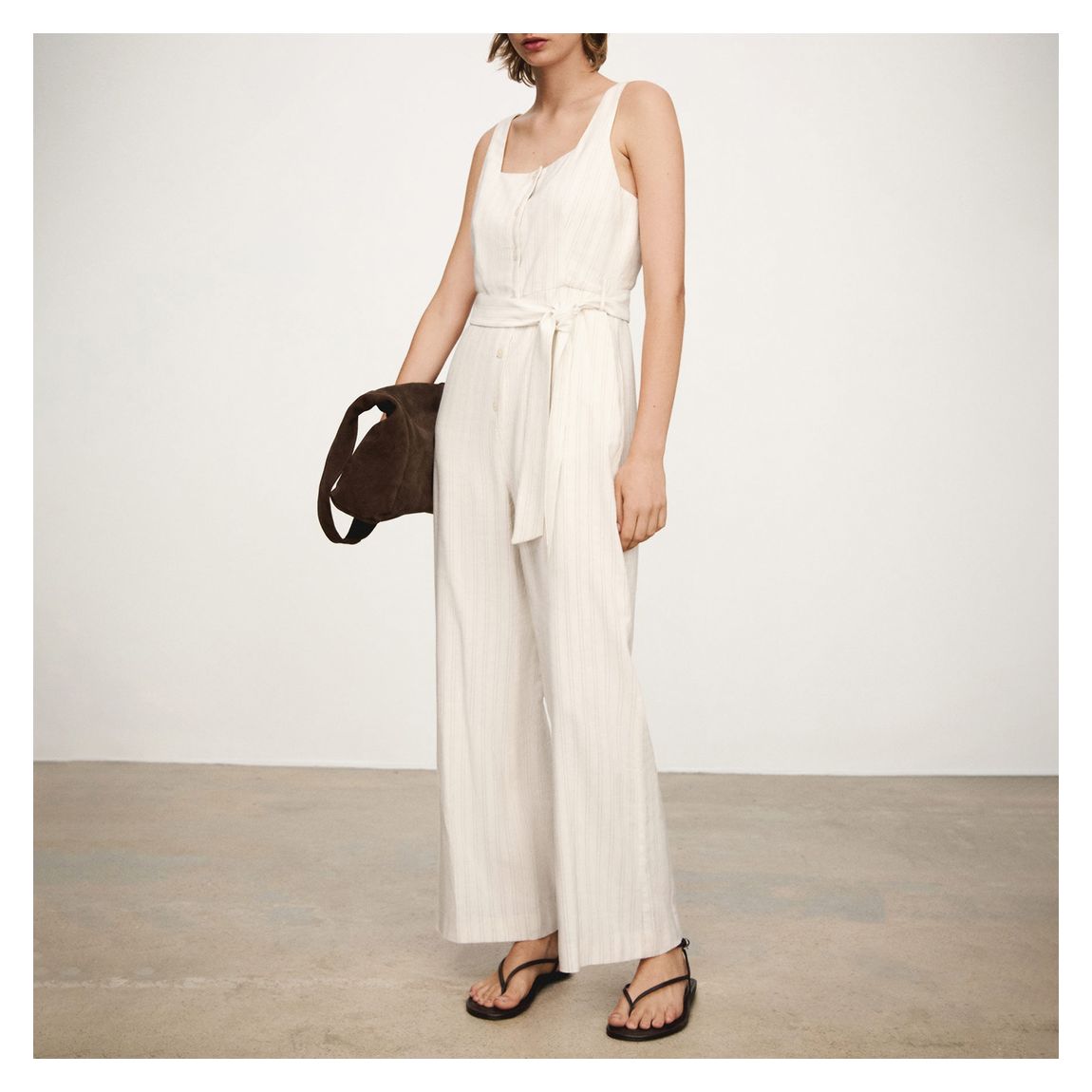 White Striped Bow Jumpsuit main product photo