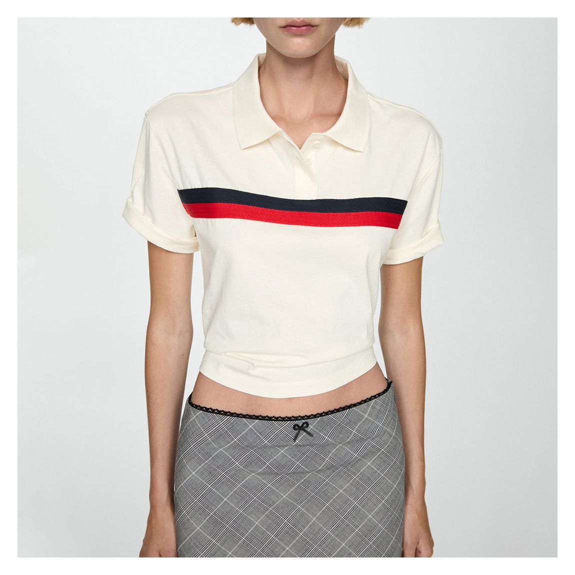 Ivory Stripe Detail Cropped Polo main product photo