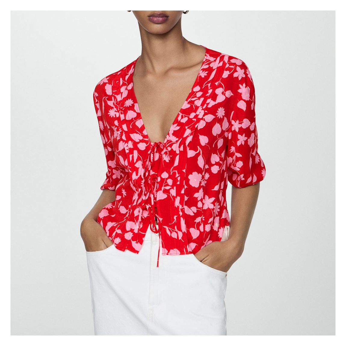 Red/Pink Printed Bow Blouse main product photo