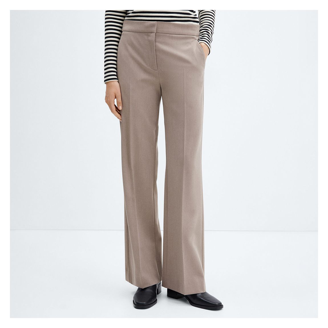 Taupe Mid Rise Wide Leg Trouser main product photo