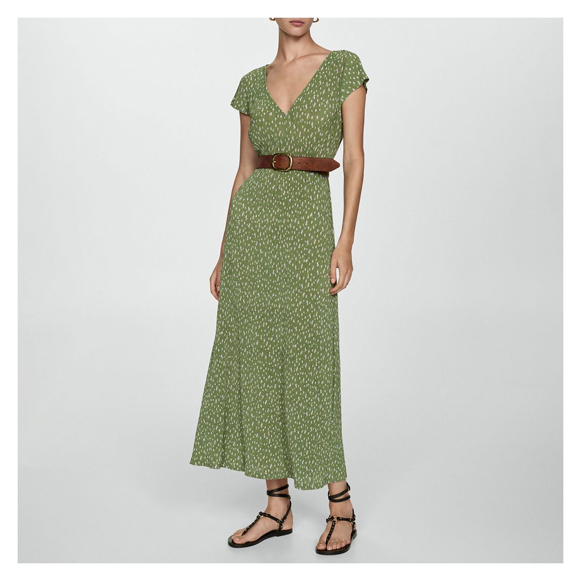 Khaki Textured Printed Midaxi Dress main product photo