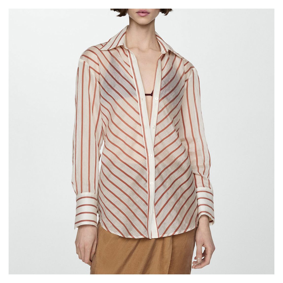 Cream Semi Sheer Striped Shirt main product photo