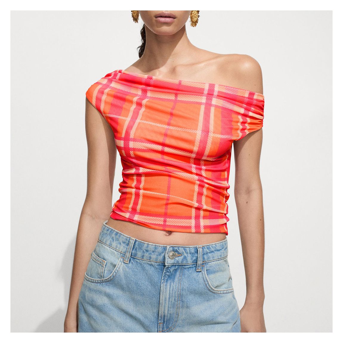 Orange/Pink Check Asymmetric Top main product photo